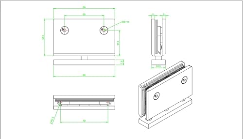 Miniatura 2 de Bisagra para puerta de vidrio de ducha, sólida de una pieza fundida de precisión con acero inoxidable 304 de 0.197 in de grosor, adecuada para