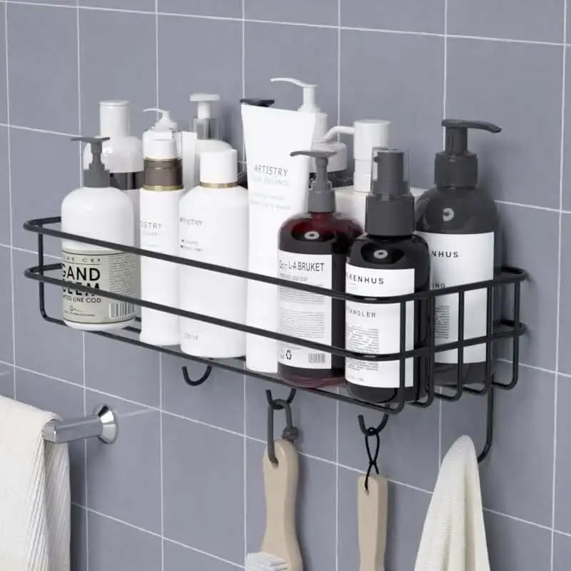 GADGETSWEAR Bathroom Racks with Hooks, Shelf for Bathroom, Racks for Bathroom, Bathroom Racks and Shelves, Bathroom Shelf for Wall Without Drilling - Pack of 3 (Black,Powder Coated) (B0CP68K8Z3) Amazon Price History, Amazon Price Tracker