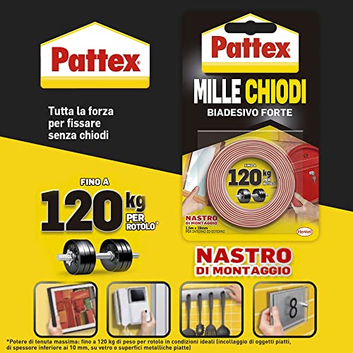 Pattex Millechiodi Tape, nastro biadesivo extra forte per applicazioni permanenti, nastro adesivo di montaggio per interni ed esterni, 19 mm x 1,5 m - Image 4