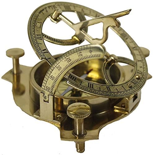 THOR INSTRUMENTS 12,7 cm Messing-Sonnenuhr-Kompass, massives Messing, rustikale Vintage-Heimdekoration, Geschenke