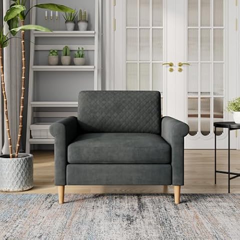 Vesgantti Gray Compact Single Sofa - Foam Pocket Spring Hybrid Upholstered Couch - Modern Armchair for Living Room, Bedroom, Apartment, Home Office - Small Space Furniture - Tool-Free Assembly Cover