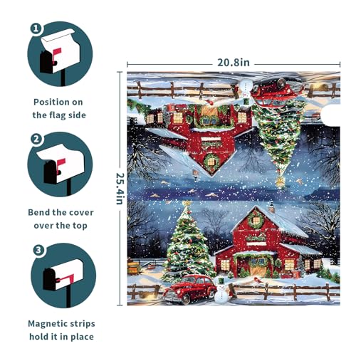 Image of Winter Mailbox Covers Magnetic Standard Size 21 X 25.5 Inch Christmas Tree Mailbox Cover Snowman Red Truck Mailbox Wraps Post Box Cover Decoration Outdoor Garden Home Yard Outside