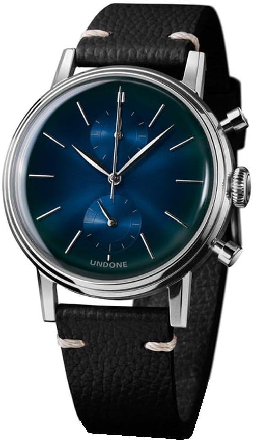 "Urban Mystique Mercury Hybrid Chronograph Quartz Mechanical Stainless Steel Blue Leather Black Men's Watch