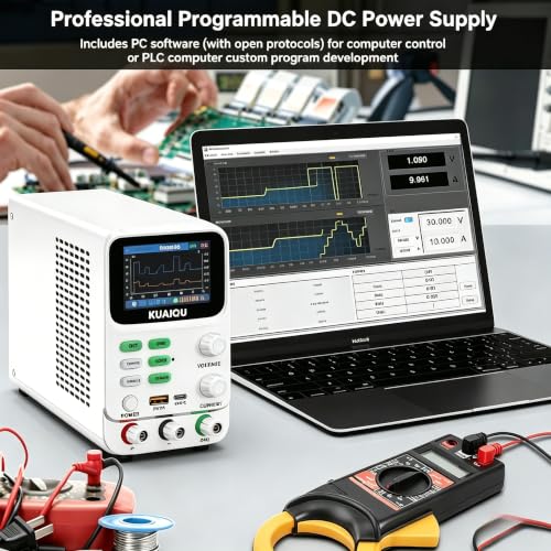 Image of DC Power Supply Variable 30V 10A KUAIQU Graph Display 10μA Lab Power Supply | <15mV Low Ripple, PC Programmable, 4 Preset Data, OCP, OVP, 30Hz Refresh 2.8'' TFT Color 5-Digit Screen, Triple USB Ports PSU