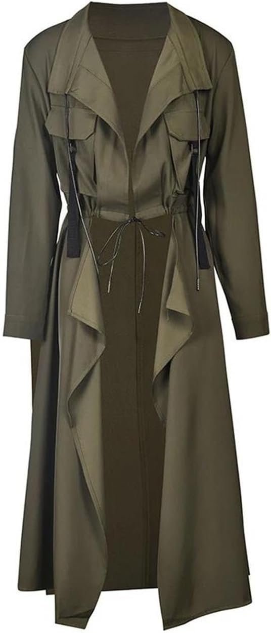 Women Long Trench Big Size V-Neck Long Sleeve Loose Fit Spring Autumn Coat