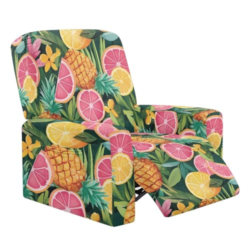 Wiryuouvt Tropical Fruit Stretch Recliner Slipcovers Printed 4-Piece Lazy Boy Chair Covers 1 Cushion Reclining Sofa Cover Furniture Protector Sofa Couch Cover with Side Storage Pocket Prevent Stain