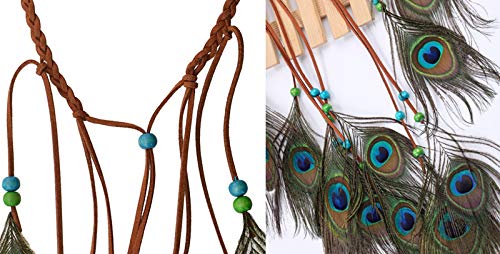 Peacock Feather Headband Peacock Feather Hair Band Weave Headpieces Bohemia Tribal Indian Hippie Headban Headpiece Hair Accessorie For Masquerade Fancy Dress Carnival Festival,Adjustable Length #TOP5