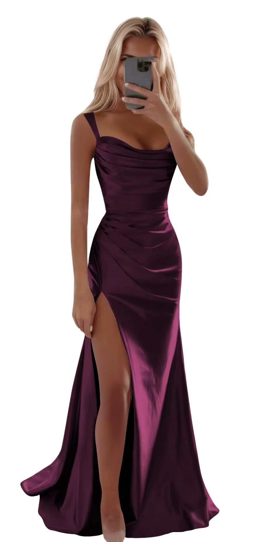 deamify Spaghetti Strap Satin Prom Dress 2026 Simple Square Neck Tight Formal Evening Gown for Teens DIN004
