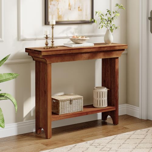 LITTLE TREE 39.4 Inch Solid Wood Console Table with Storage Shelves