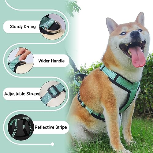 LiebeDD Hundegeschirr Grün L - Brustgeschirr Hund Mittel Reflektierend Anti zieh Hunde Geschirr Hund Zuggeschirr Gepolstert mit Griff Dog Harness für Welpen Kleine und Mittelgroße Hunde