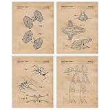 Original Star Wars Land & Air Vessels Patent Poster Prints, Set of 4 (8x10) Unframed Photos, Great Wall Art Decor Gifts Under 20 for Home, Office, Garage, Student, Teacher, Comic-Con & Movies Fan