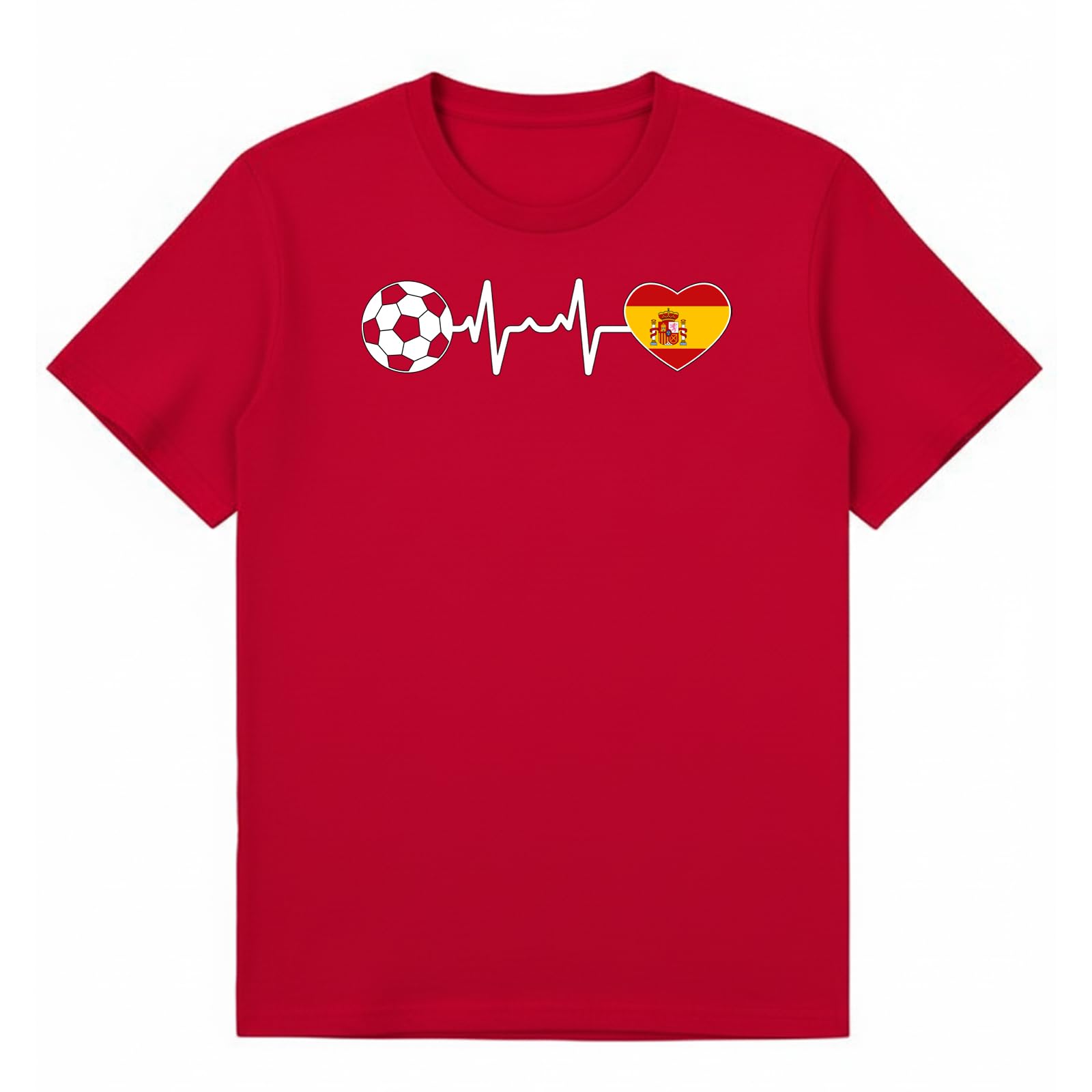 Soccer Spain Heartbeat Mens Graphic T-Shirt Football Fan Tee for Men Retro Novelty Sports Apparel Red XXL