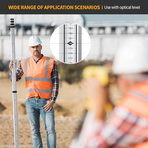 Firecore Nivellierlatte, Teleskop Nivellierlatte 3m, Aluminium Messstangen für Kreuzlinienlaser und Rotationslaser, Masslatte mit Nylontasche, 3m Länge In 3 Segmenten, cm/mm Einteilung)