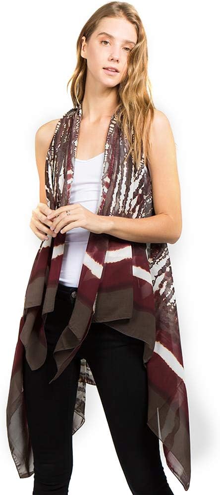 CCFW Various Pattern Long Scarf Vest with Uneven Open Asymmetrical Hem Vest Cardigan