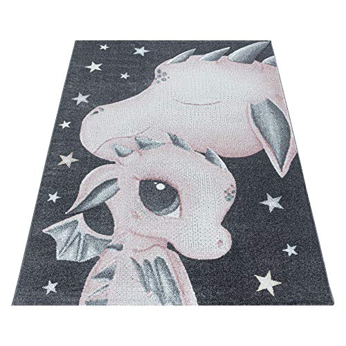 Kindertapijt Korte stapel Mama Baby Kite Ontwerp Kinderkamer Babykamer Speelkamer 8 mm poolhoogte Zacht Rechthoekig Rond Lopers Blauw, kleur:Roze, Groote:160x230 cm - Afbeelding 4