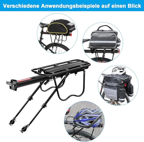 Fuqiduo Mountainbike Gepäckträger, verstellbar, Schnellmontage, 100kg Belastbarkeit, 24-29 Zoll, Aluminiumlegierung, Reflektor