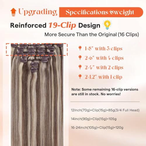 Image of Sunny Hair Clip in Hair Extensions Real Human Hair Highlight Brown Blonde | 22 Inch Clip in Remy Hair Extensions for Women, Flowing Ends and Subtle Fullness with Balanced Shape for City Outing 120g
