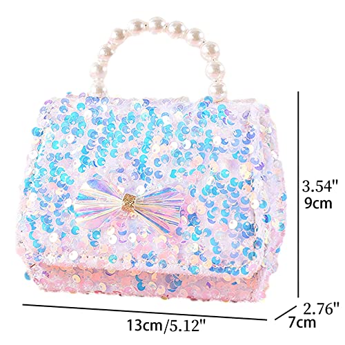 Image of Todder Sequin Handbag Purse Girls Glitter Bow Wallet Crossbldy Bag | Small Sparkly Bag with Pearl Handle, Removable Crossbody Strap, Gift for Daughter Granddaughter Niece Little Girls