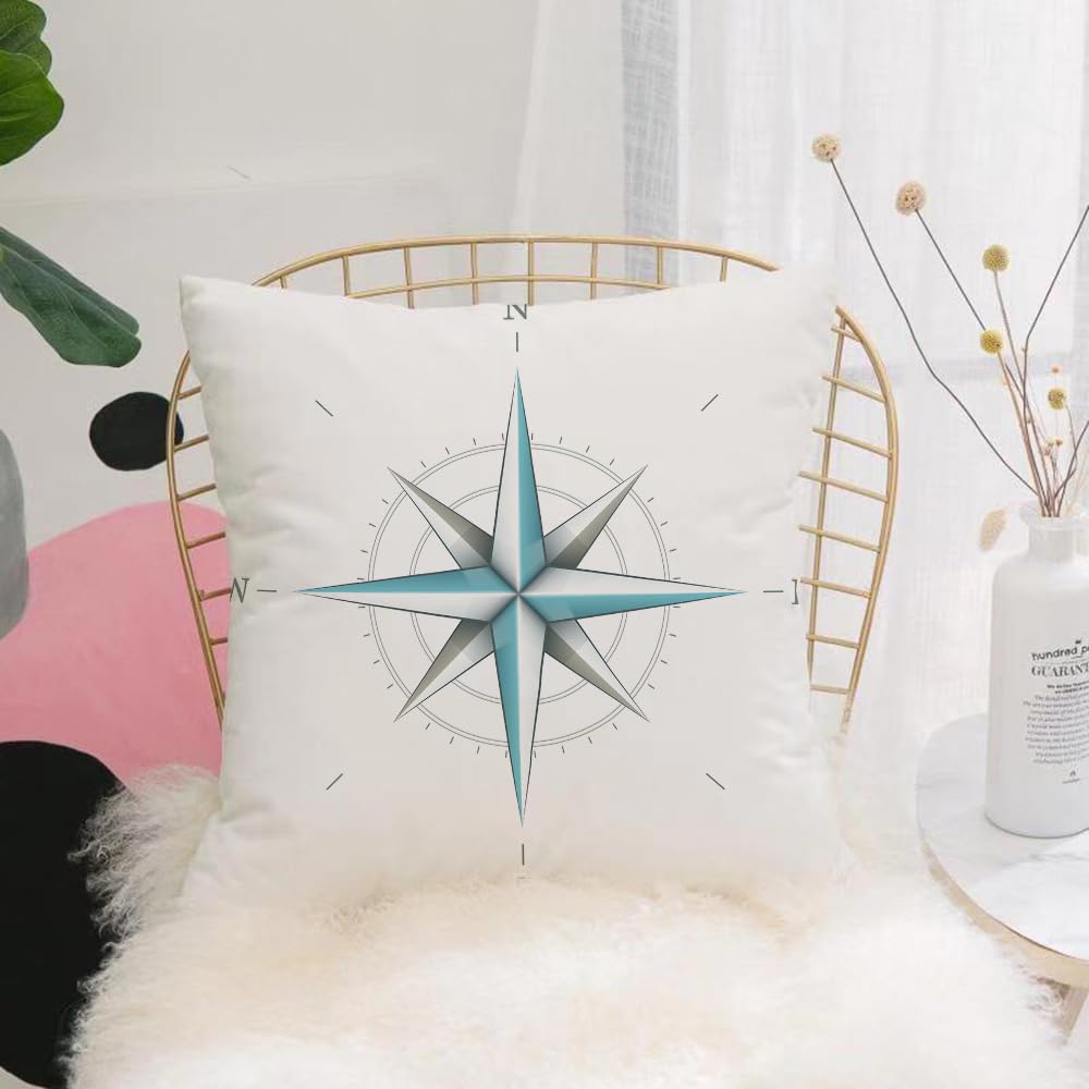 HYMSXW Cushion Cover,Throw Pillow Case Home Decorative for Living Room Bedroom Sofa Chair 20X20 Inch,Compass decoration, blue and gray compass highlighted in modern geometric desig,Pillowcase 50X50cm
