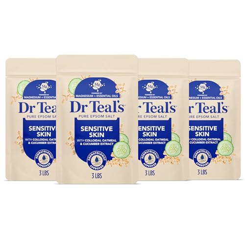 Dr Teal's Epsom Salt Magnesium Soak, Sensitive Skin with Colloidal Oatmeal & Cucumber, 3 lbs (Pack of 4) - image 1