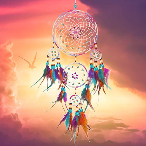 NICEMOVIC Atrapasueños – hecho a mano exquisita pluma con cuentas grandes atrapasueños para niños/coches/dormitorios – Arte tradicional indios para colgar en la pared Decoración del hogar