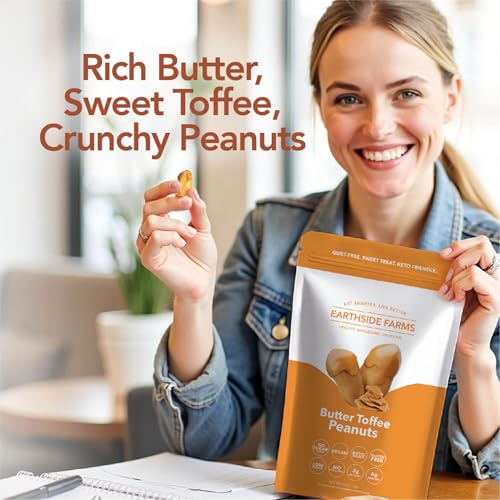 Image of Earthside Farms Butter Toffee Peanuts, 10 Count 4oz Resealable Snack Bags, No Sugar Added, Keto Friendly, Vegan, Gluten Free, Non GMO, Low Carb, High Protein, Candied Peanuts Snack