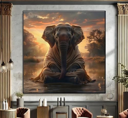 Œuvre d'art de yoga éléphant sans cadre pour studio de soin