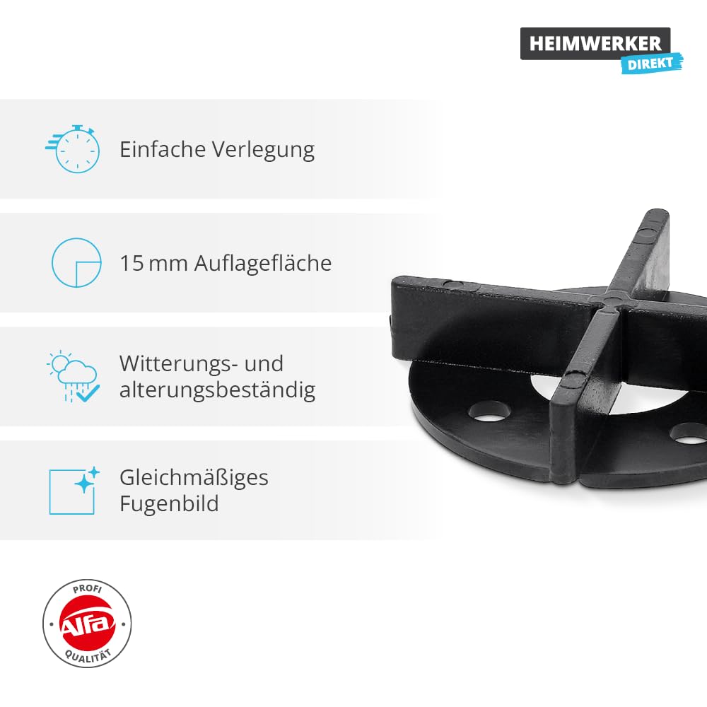 100x Alfa Fugenkreuz mit Bodenplatte 15 mm – Für Terrassenplatten