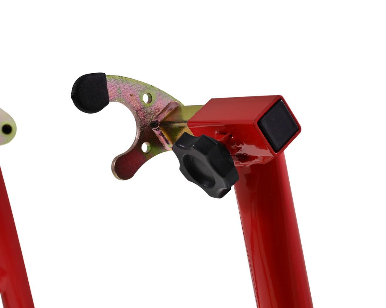 Caballete montaje moto – elevador delantero/trasero tipo U – ajustable 24–36 cm – hasta 450 kg – rojo – con ruedas
