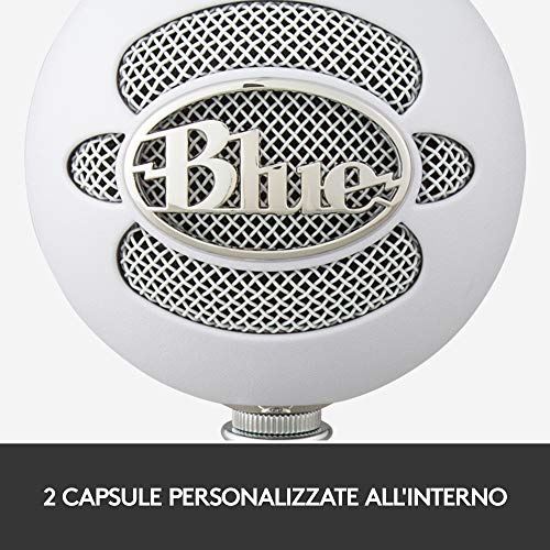 Blue Snowball Microfono USB per Registrazione, Streaming, Podcast, Gaming su PC e Mac, Mic a Condensatore con Modelli Polari Cardioide e Omnidirezionale e Design Retrò Elegante - Bianco - Microfono streaming - Immagine 2