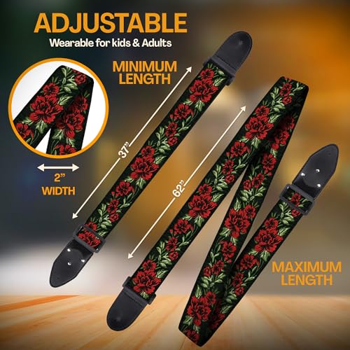 Art Tribute YUE-QI-59 Guitar Strap Woven Adjustable W/Free Bonus 2 Picks + Strap Locks + Strap Button. Rose Flowers Guitar Strap thumb #5
