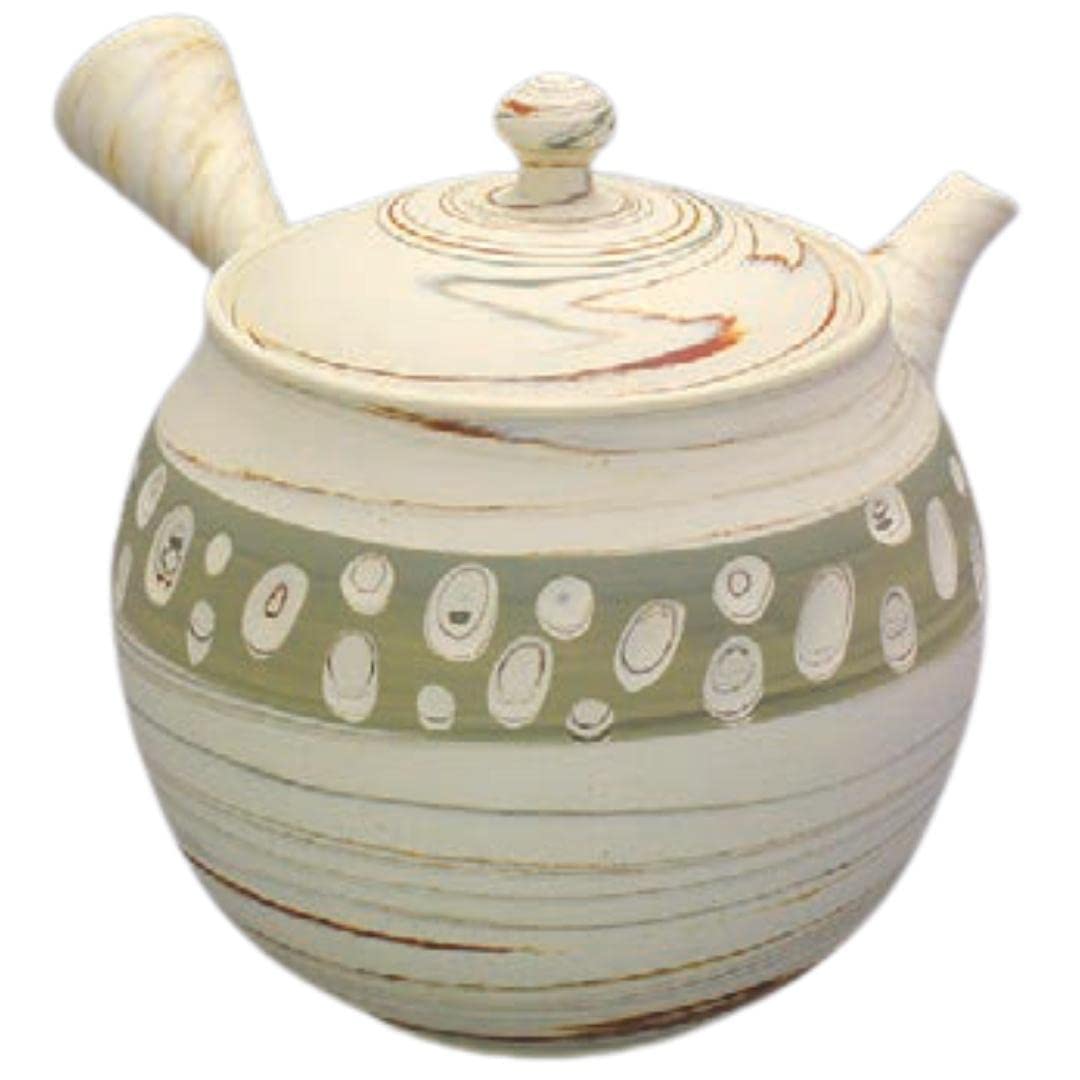 Tokyo Matcha Selection Teapot Kyusu Tokoname - KENJI - White - 400 ml cc Ceramic Mesh - Marbled & Dot C
