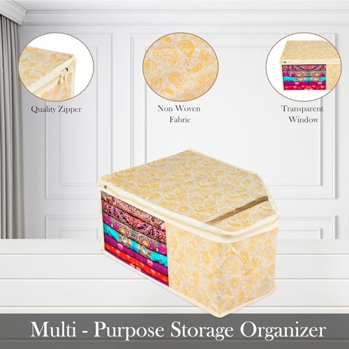 Image of Urbane Home Blouse Cover | Clothes Storage Bag | Zipper Wardrobe Organizers | Non-Woven Clothes Organiser | Side Transparent Blouse Organizer | Carry-Design | Pack of 12 | Yellow