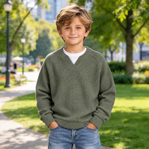Boys Waffle Knit Sweatshirts Fashion Long Sleeve Pullover Tops 3-14 Years - image 2