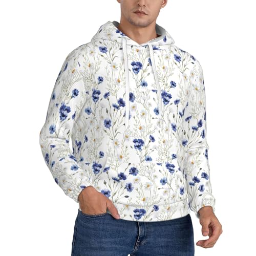 Sweat à capuche imprimé floral dessiné à la main et pull unisexe avec poche