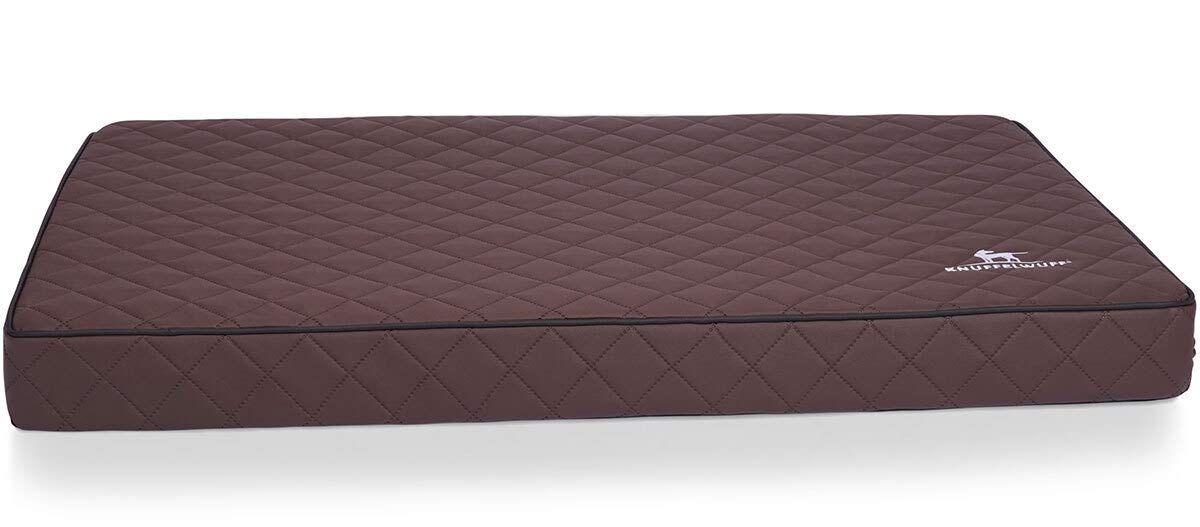 Knuffelwuff Tapis orthopédique pour chien, Coussin orthopédique Juna, similicuir surpiqué au laser, marron 110x66x10cm
