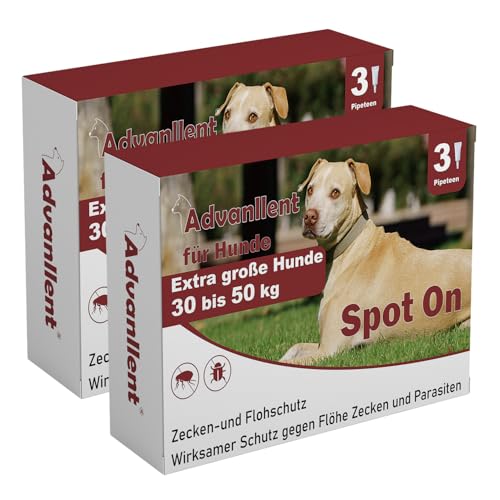 Advanllent Zeckenschutz für Hunde 6 Pipetten, Spot On Zeckenmittel für Extra große Hunde 30 bis 50 kg, Flohmittel Entwurmungsmittel, Gegen Flöhe & Zecken