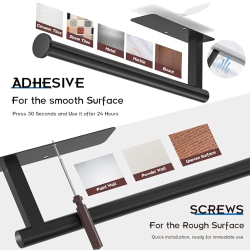 Image of ASTOFLI Paper Towel Holder Under Cabinet No Drilling, Self Adhesive Paper Towel Holder Wall Mount for Kitchen Rack, Under Counter Napin Holder No Drill, RV, 304 Stainless Steel, Matte Black 2 Pack