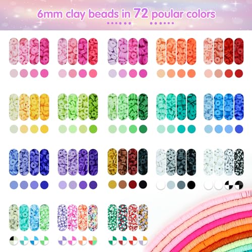 Image of Gionlion Clay Beads Friendship Bracelet Making Kit, 72 Colors Preppy Clay A-Z Letter Number Beads & Charms Complete Jewelry Making Kit DIY Crafts Gift for Teen Girls