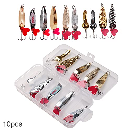 OriGlam 10pcs Metal Fish Hooks Spoon Lures Sequins Bait Fishing Tackle Tool, Metal Spoons Hard Baits, Gold, Silver, / - Image 2