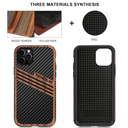 Coque iPhone 11 Pro Max étui hybride en bois carbone et cuir stripes