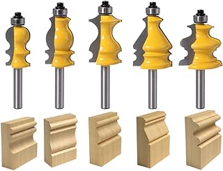 TAIWAIN Router Bit Set 1/4 Inch Shank 5PCS Architectural Picture Frame Molding Bits, Wood Milling Cutter Router, Woodworking Miter Carbide CNC Cutting Tool for Doors, Tables(F-line)