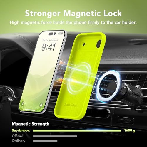 Image of Magnetic for iPhone Air Case, Compatible with MagSafe, [Full Camera Protection][Screen Protector] Silicone Shockproof Protective Phone Case for iPhone 17 Air 6.5 inch, Fluorescent Green
