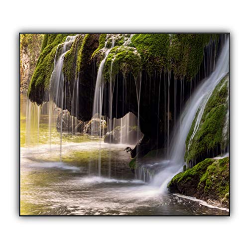 STEINFELD Heizsysteme Glas Bild Infrarotheizung mit Thermostat | Made in Germany | viele Motive 350- 1200 Watt Rahmen schwarz (1200 Watt, 003 Wasserfall)-2