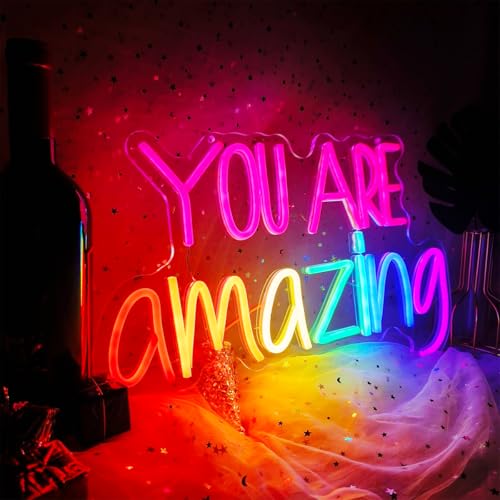 Image of You Are Amazing Neon Sign Dimmable, USB You are Amazing LED Neon Light Sign for Wall Decor, Colorful LED Letter Light Up Sign for Living Room Bedroom Christmas Gift, 16.9 inch X 10.6 inch