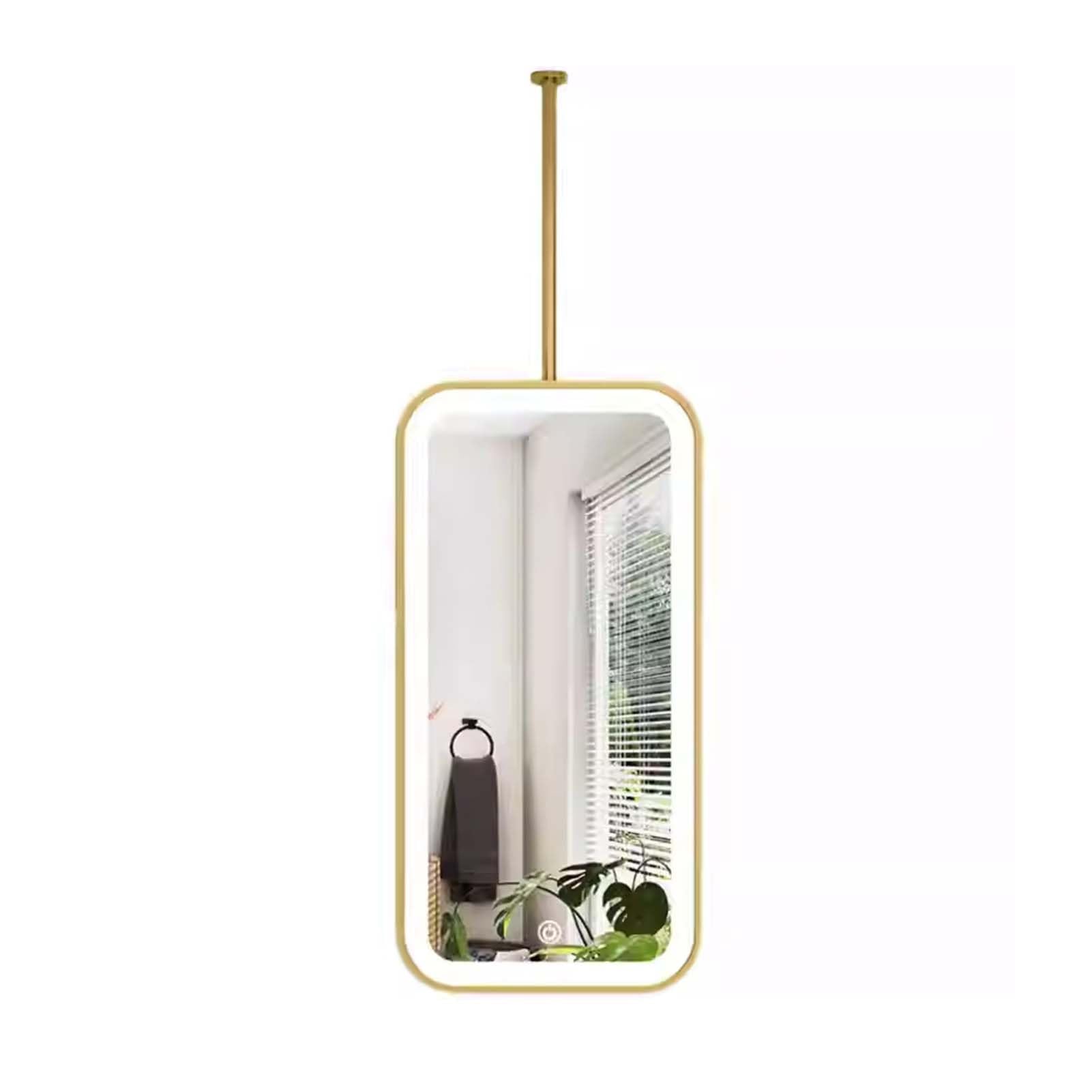 MESOVFCA Rectangular Ceiling-Mounted Mirror with LED Lights, Hanging Bathroom Vanity 3 Adjustable Colors, Suitable for Entryways and Cloakrooms(Gold,40x80cm)