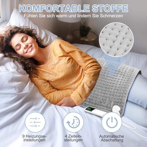 UOHHBOE Heizkissen 75W 60×30 cm – Wärmekissen mit PTC-Schnellheizung, 9 Temperaturstufen,4-stufiger Timer,Überhitzungs- & Abschaltschutz, Maschinenwaschbar – Ideal für Nacken, Schultern & Beine