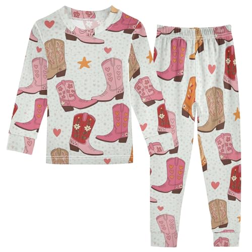 Pajama Sets Long Sleeve Cowboy Boots with Hearts Soft Comfy Sleepwear 2 Piece PJS 3-8T