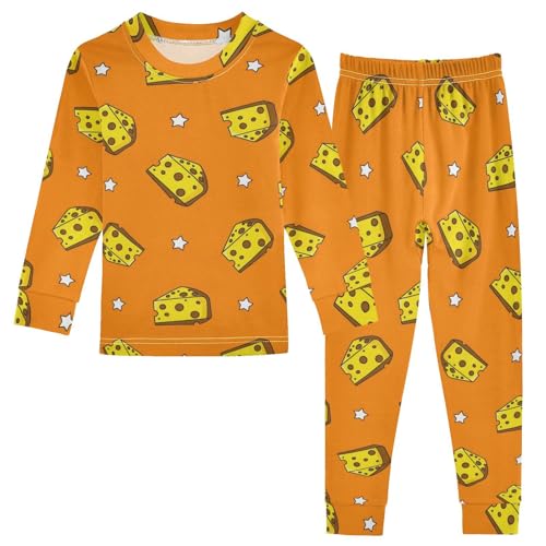 Pajama Sets Long Sleeve Cheese Slices on Orange Soft Comfy Sleepwear 2 Piece PJS 3-8T