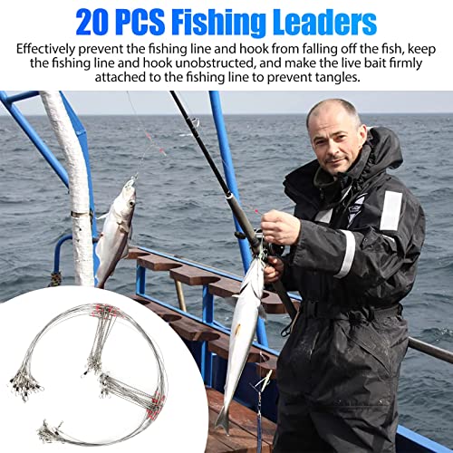 Tsv 20 Pcs Fishing Leaders Tackle Rigs, High-Strength Fishing Wire, Stainless Steel Wire Trace Leader, 2 Arm Fishing Rigs With Swivels Snaps Beads, Fishing Line Tackle For Lures Bait Hooks Saltwater #TOP5